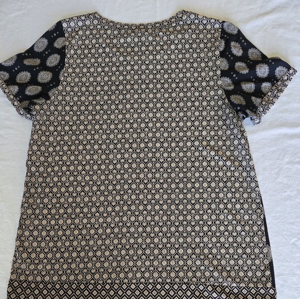 J. Crew Black and Cream Patterned Blouse - Picture 3 of 6
